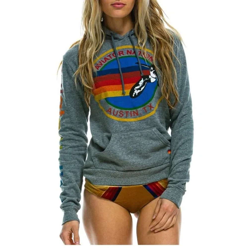 Aviator Nation Gray Austin Hoodie Size XL Logo Long Sleeve Womens - Picture 2 of 11